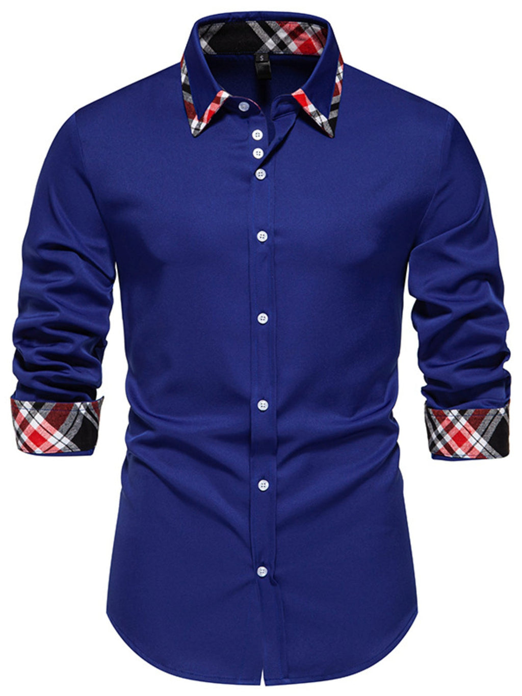 Men's Slim Fit Long Sleeve Plaid Trim Shirt