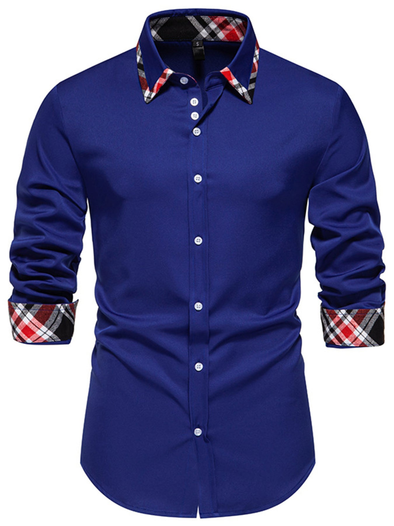 Men's Slim Fit Long Sleeve Plaid Trim Shirt