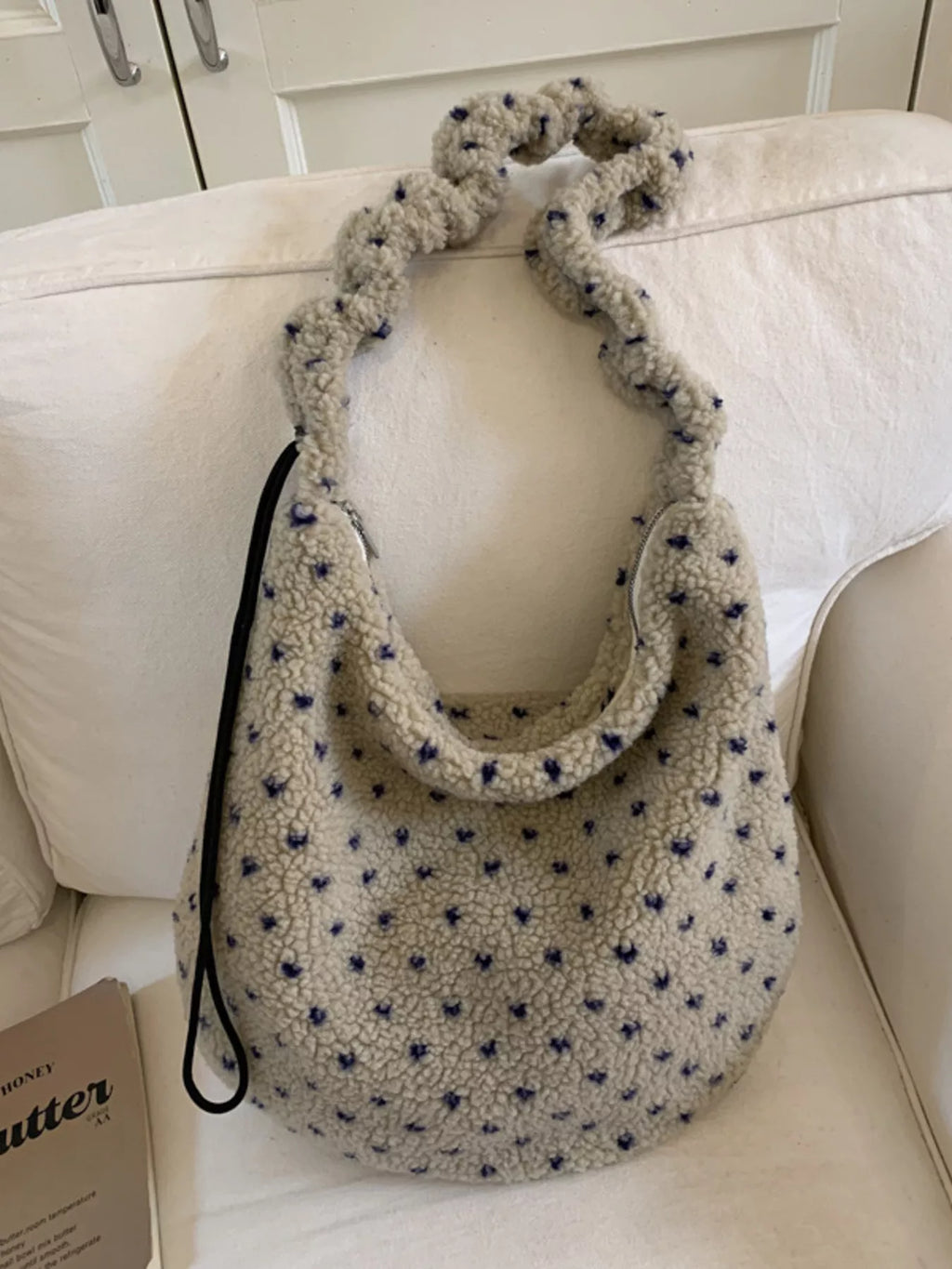 Sherpa Ruched Strap Handbag