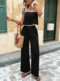 Tie Shoulder Cami and Wide Leg Pants Set
