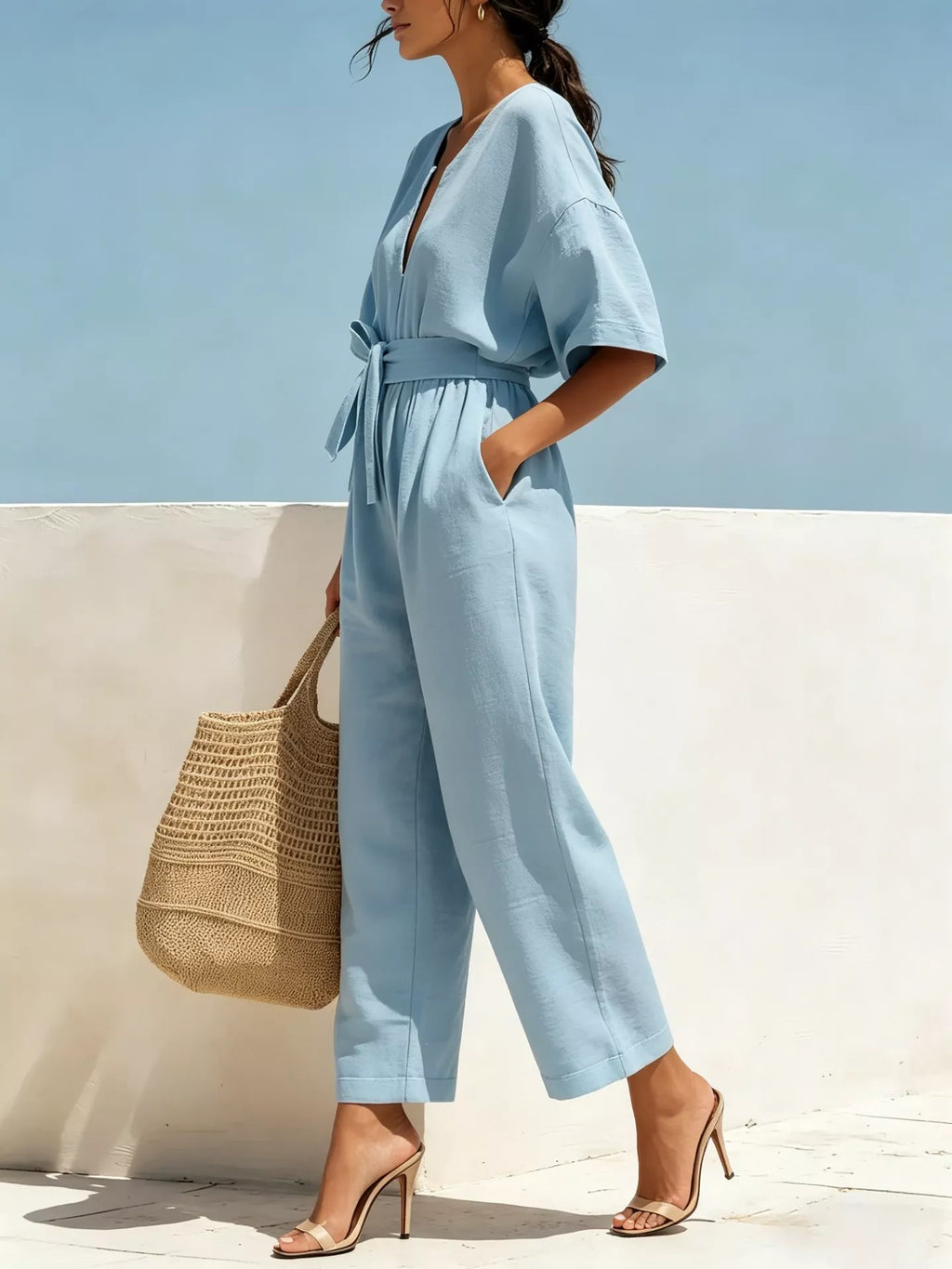 Tie Waist Wide Leg Jumpsuit