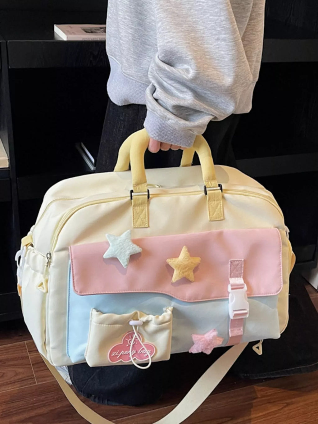 Color Block Star & Cloud Embellished Travel Bag