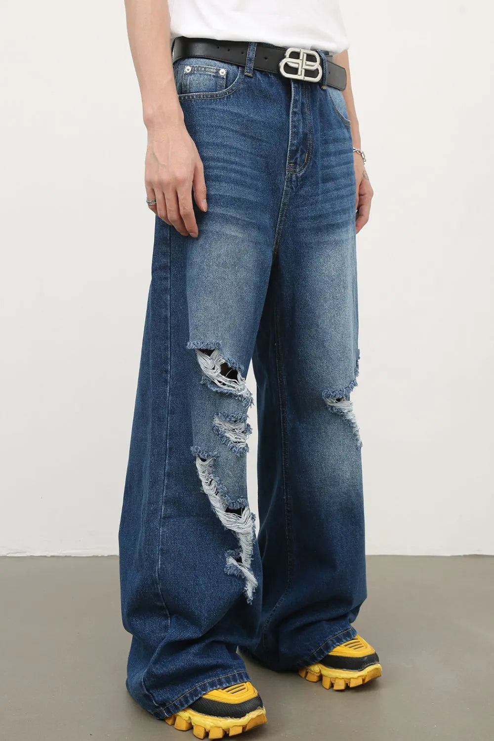 Men's Distressed Wide Leg Jeans