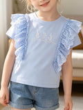 Children's Ruffled Eyelet Round Neck T-Shirt