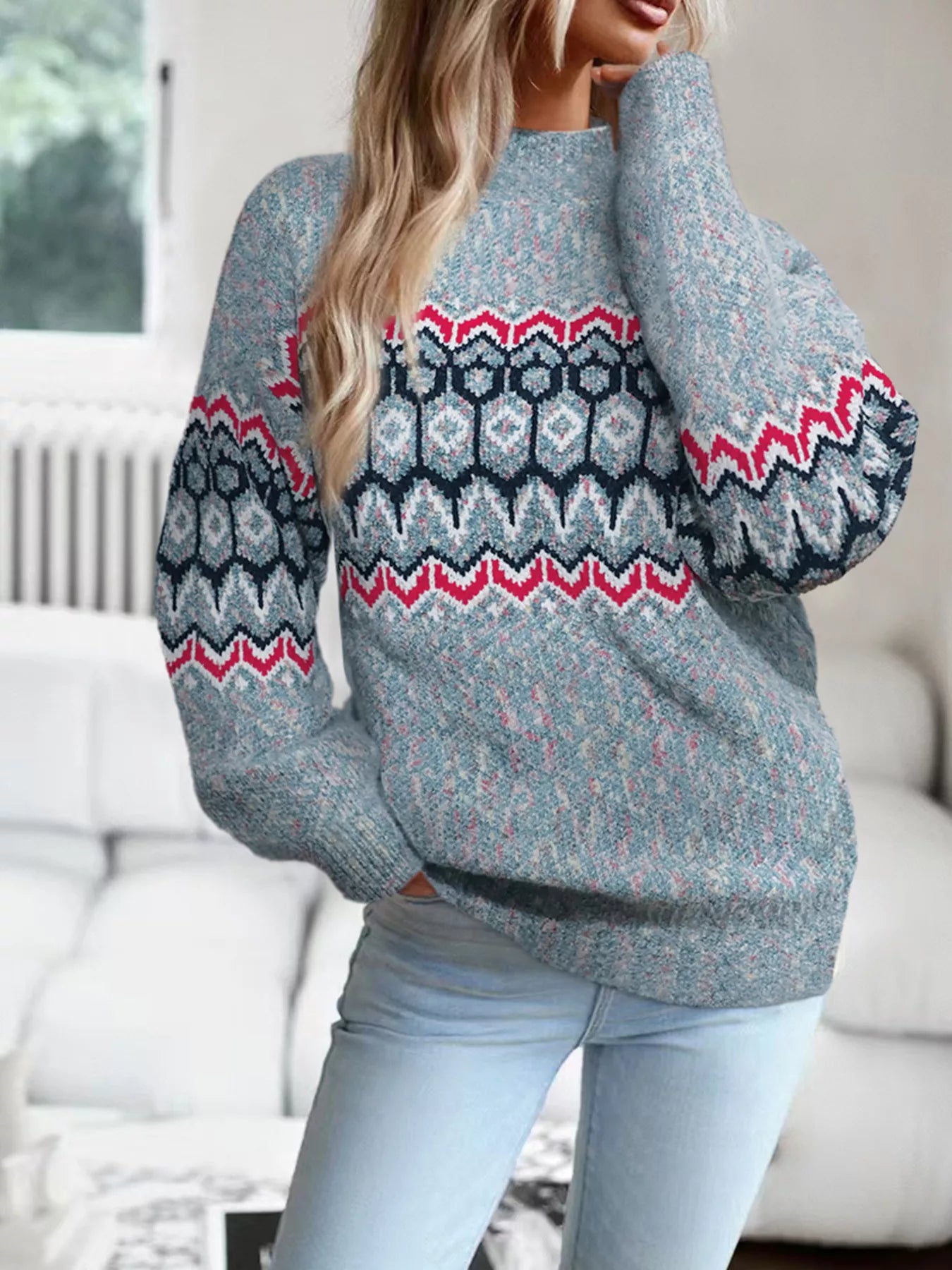 Geometric Pattern Long Sleeve Sweater