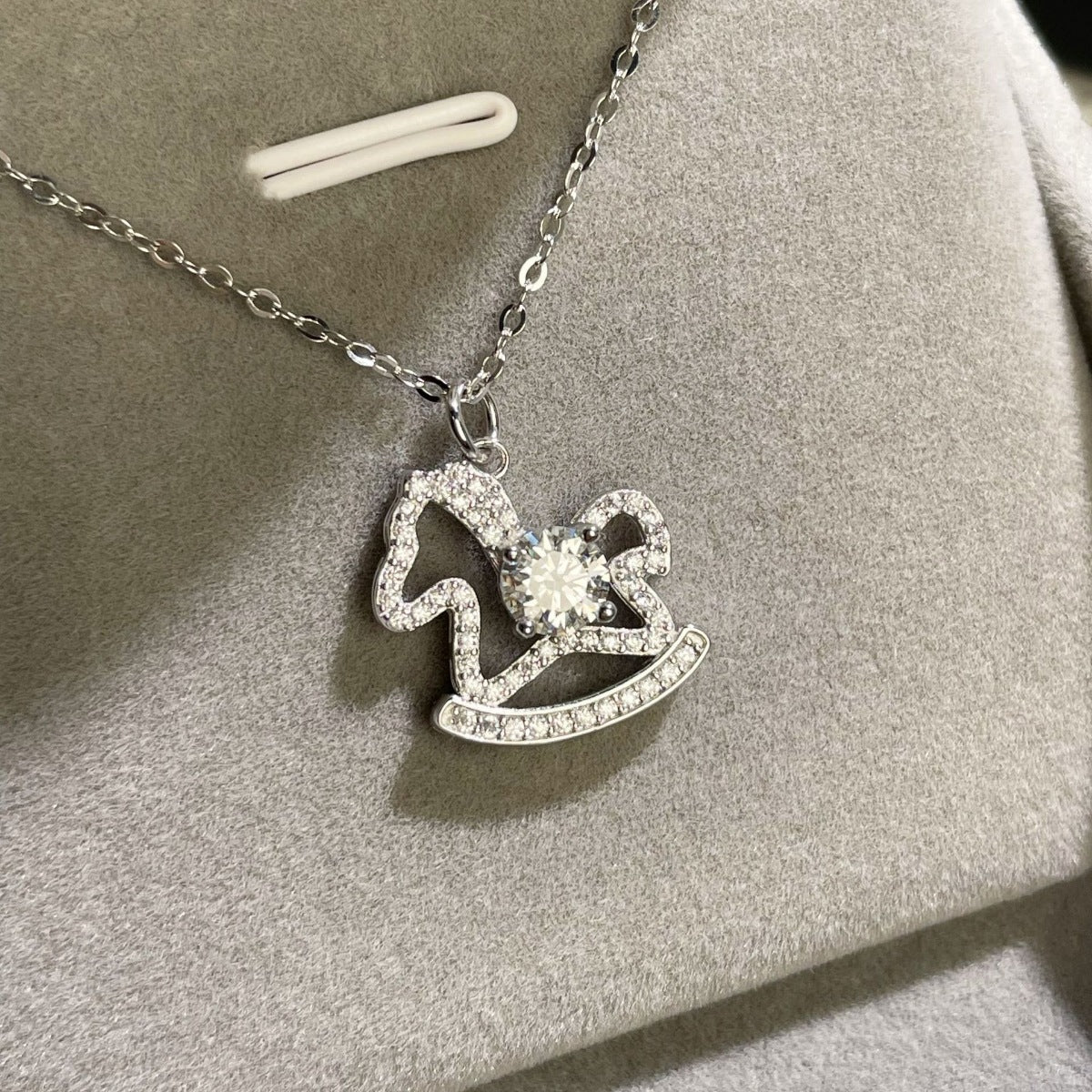 Moissanite 925 Sterling Silver Rocking Horse Necklace
