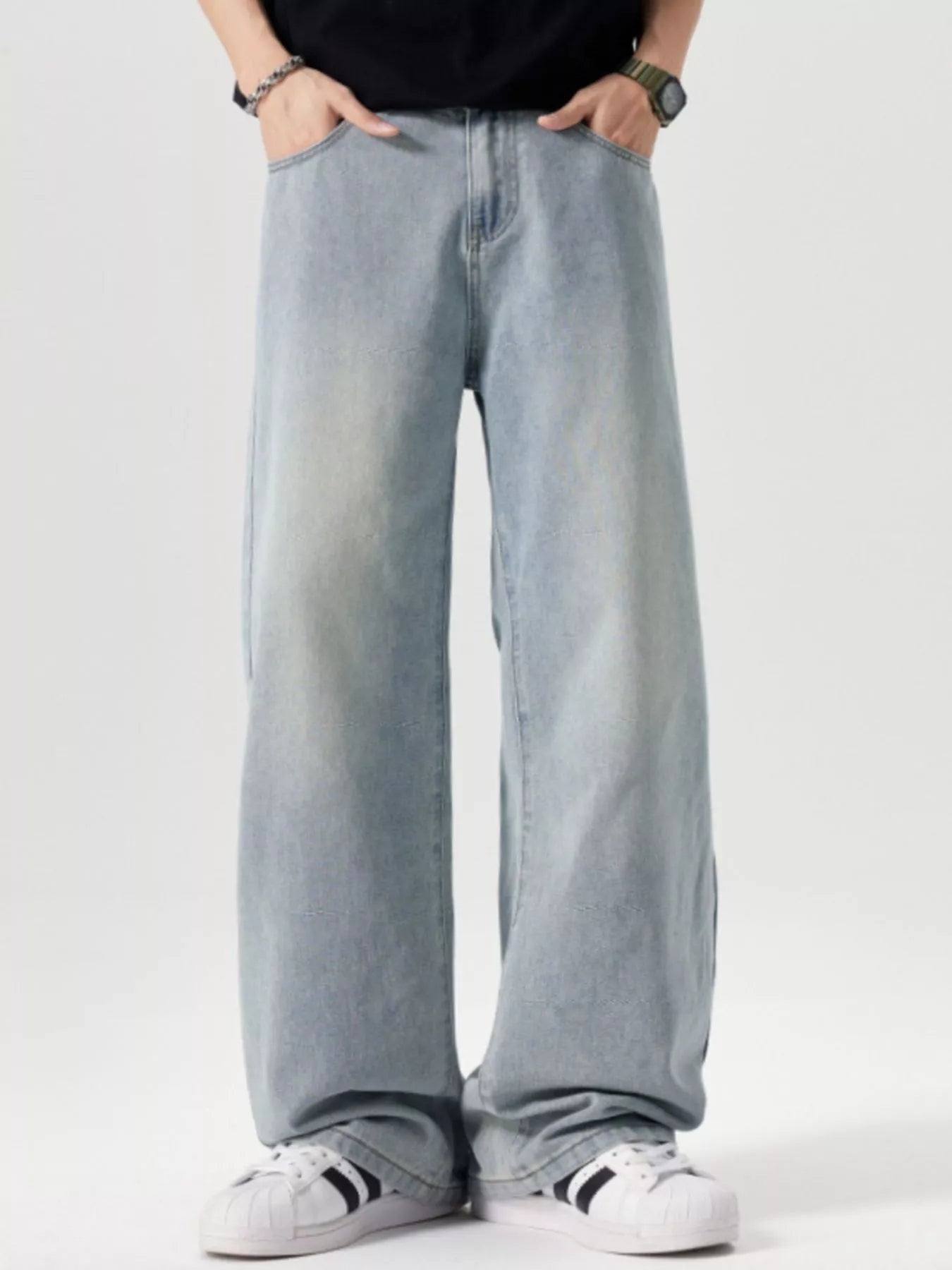 Men's Vintage Wash Wide Leg Jeans