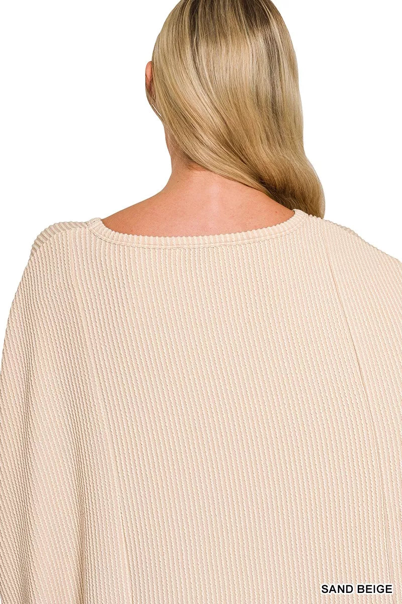 Zenana Raised Rib Bat Sleeve Top