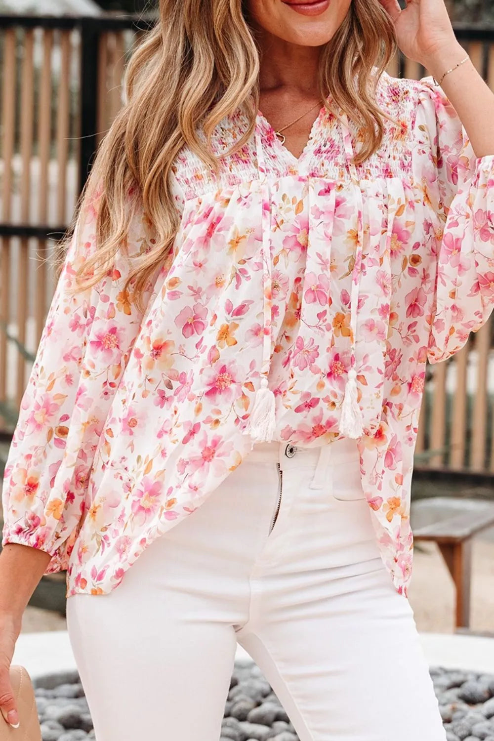 Floral Print Tie-Neck Blouse