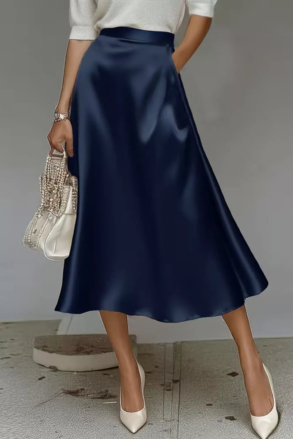 Satin A-Line Midi Skirt