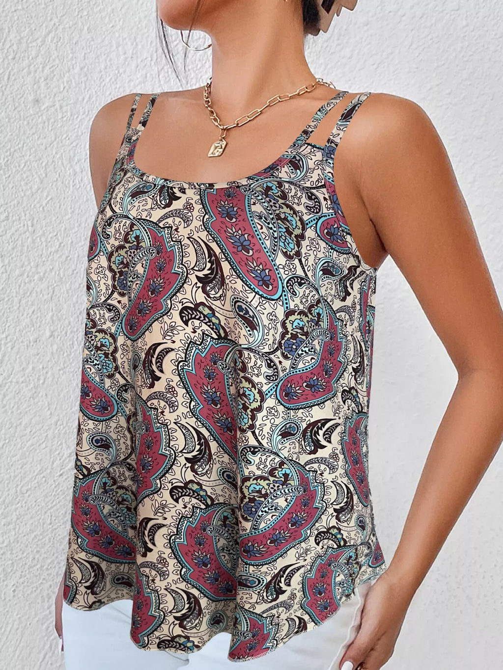 Paisley Print Round Neck Tank