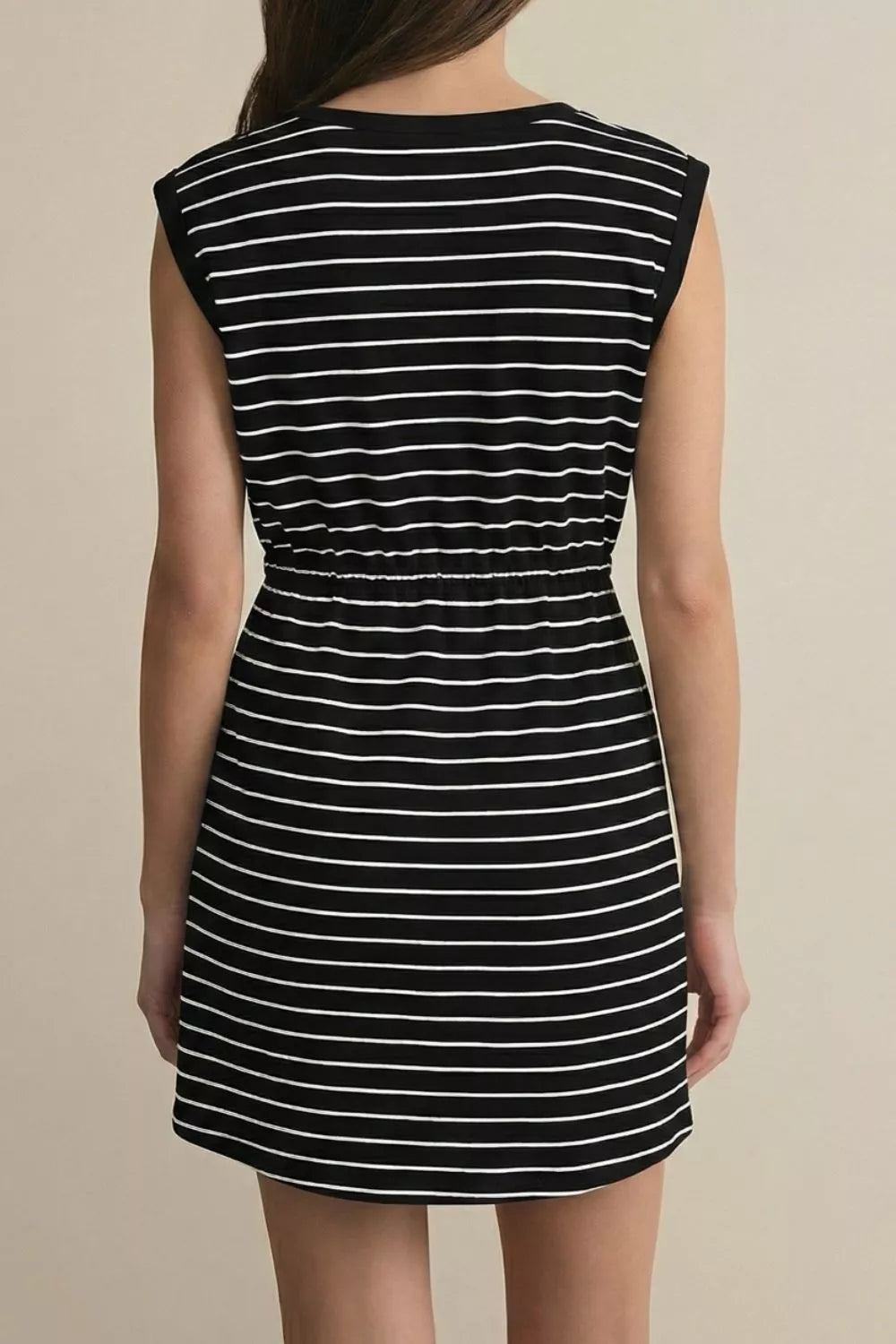 Stripe Drawstring Tunic Tank Mini Dress with Pockets