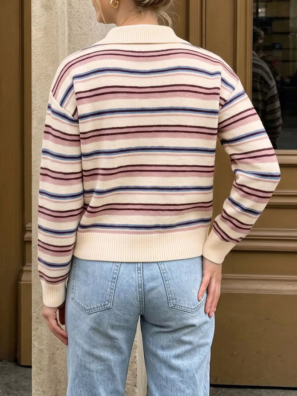 Striped Polo Collar Sweater