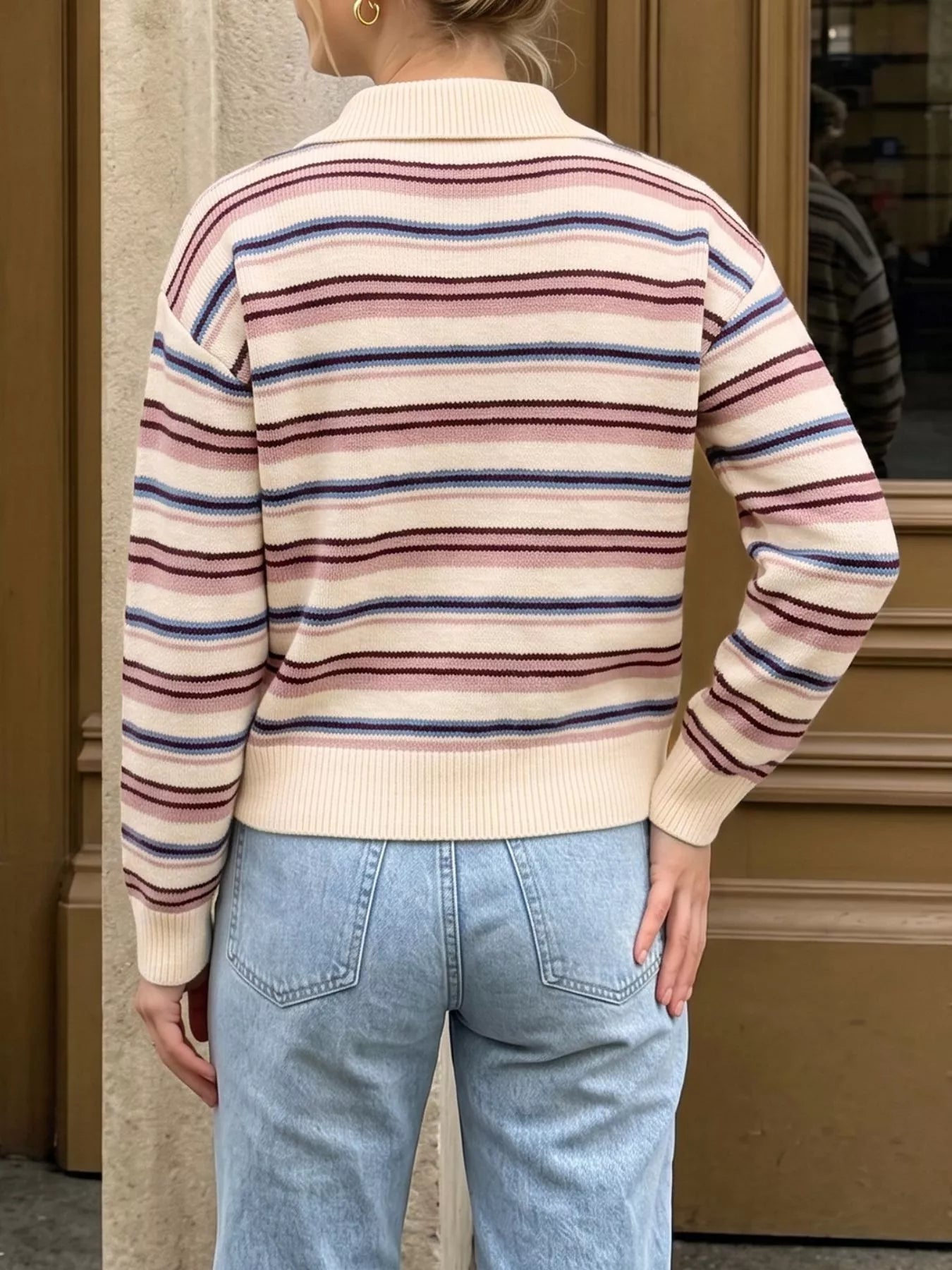 Striped Polo Collar Sweater