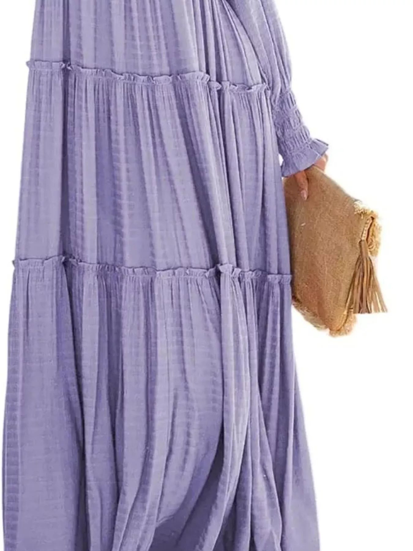 V-Neck Long Sleeve Tiered Maxi Dress