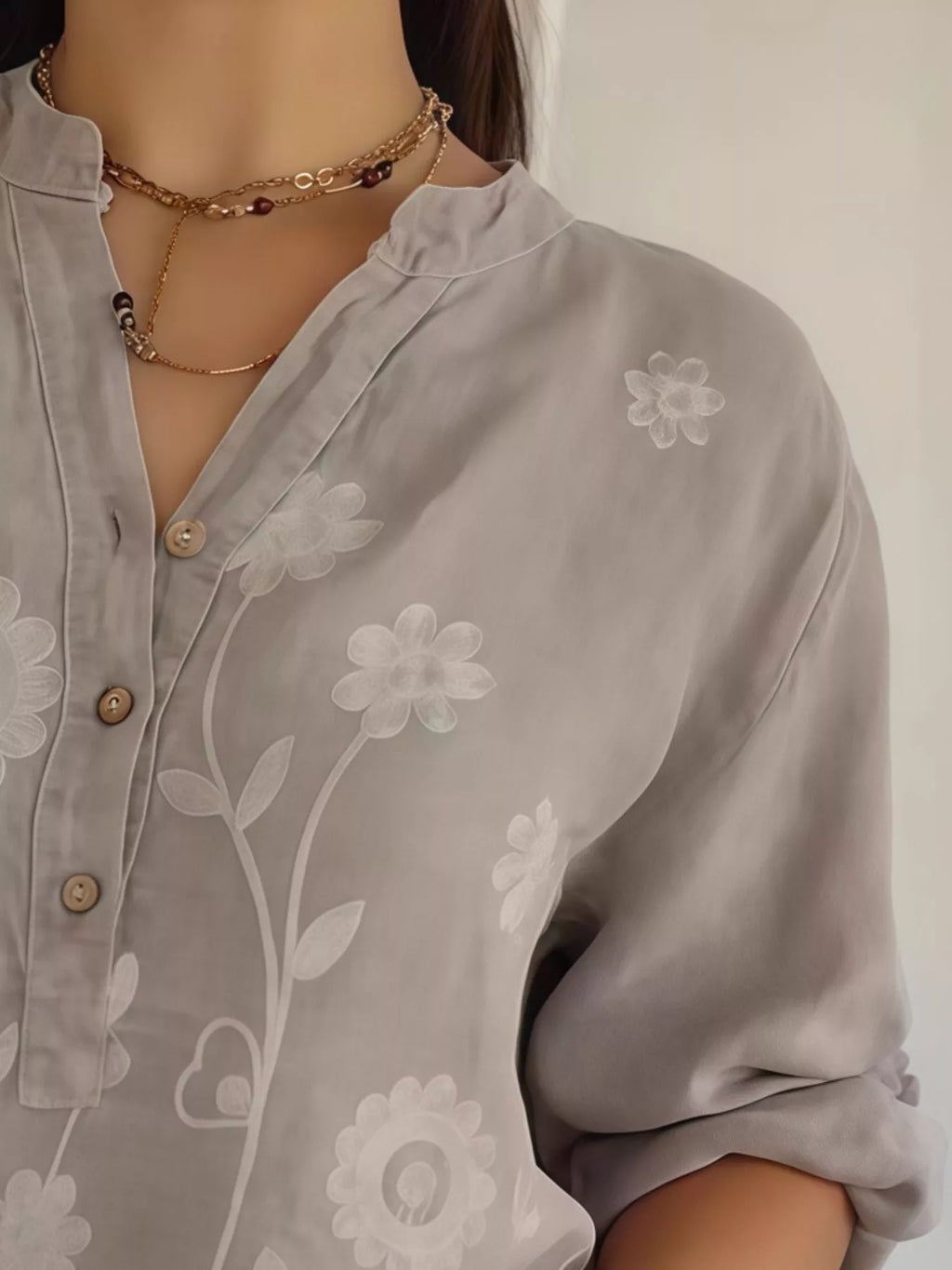 Full Size Floral Embroidered Button Detail Blouse Plus Size