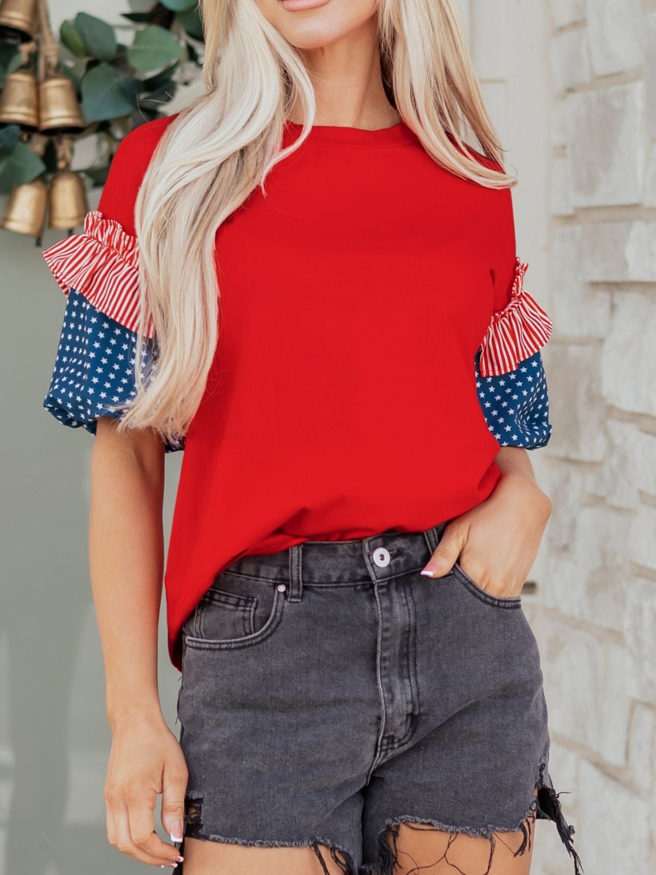 Patriotic Short Sleeve Round Neck Top