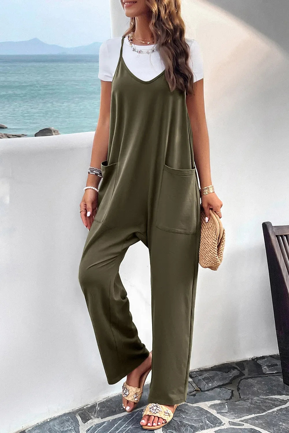 Devine Pocketed Spaghetti Strap Overalls
