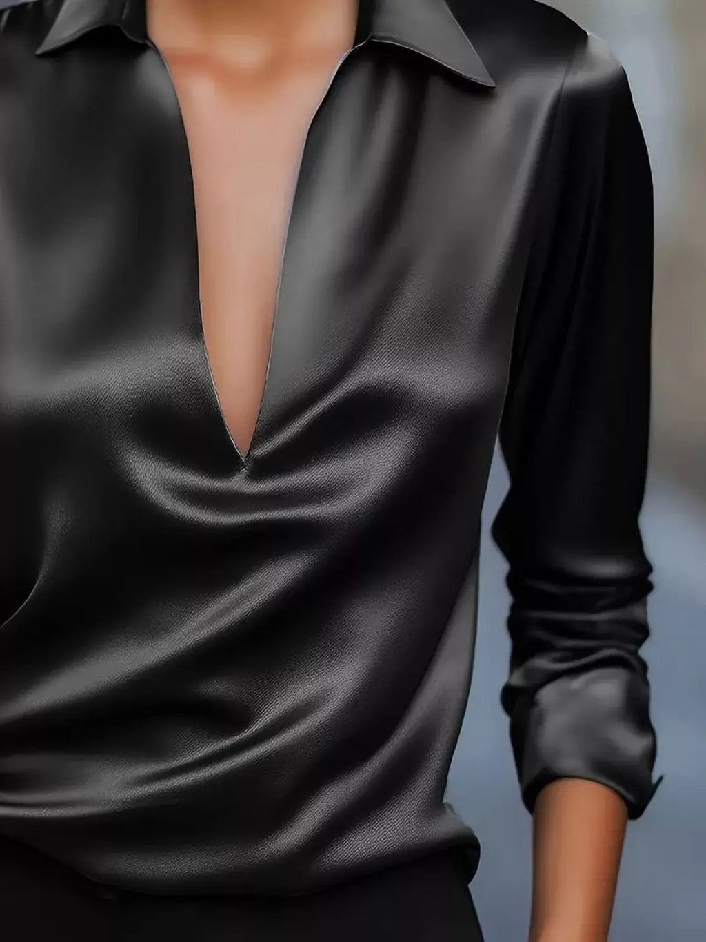 Elegant Deep V Long Sleeve Blouse