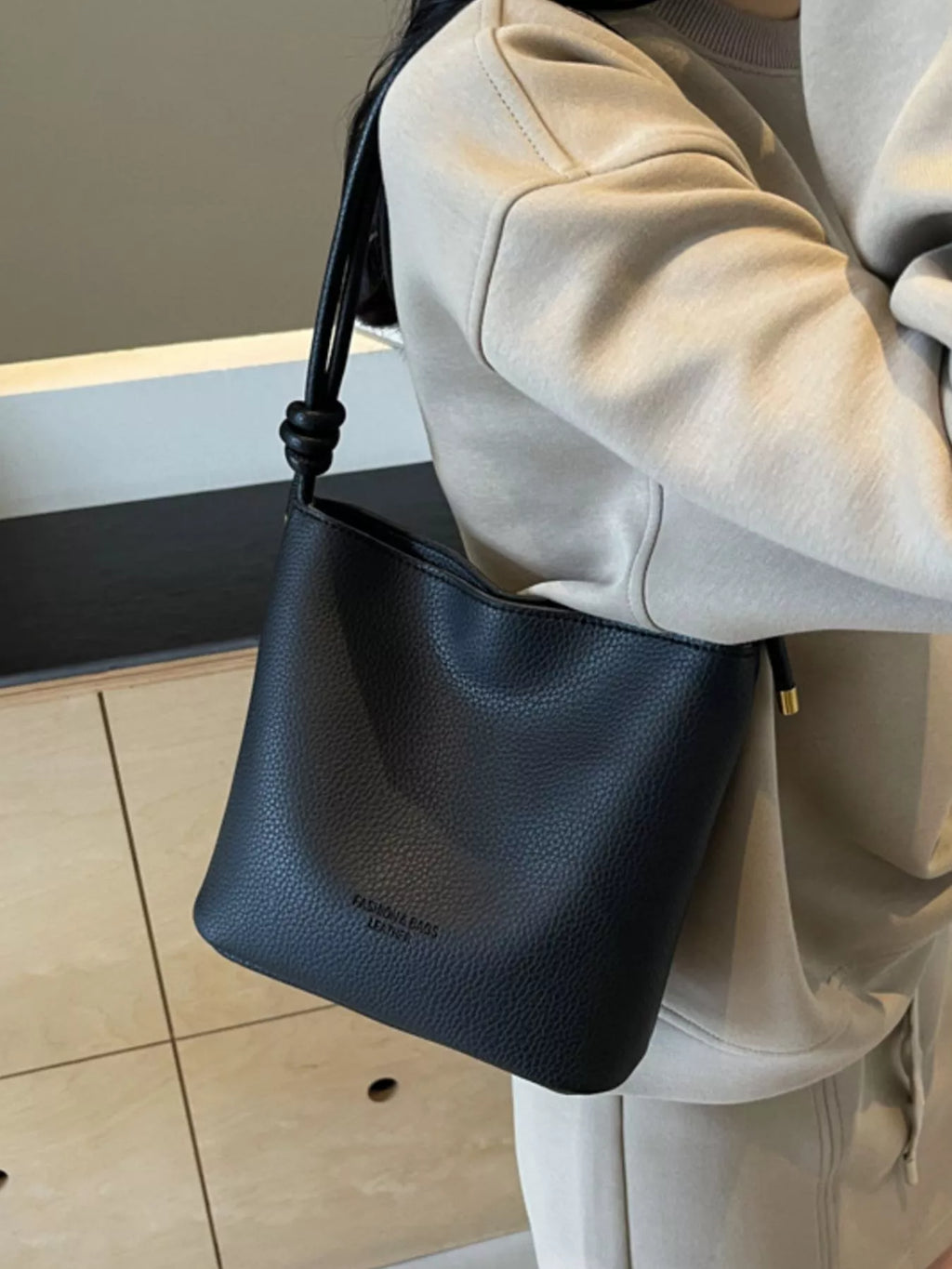 Leather Bucket Crossbody Bag