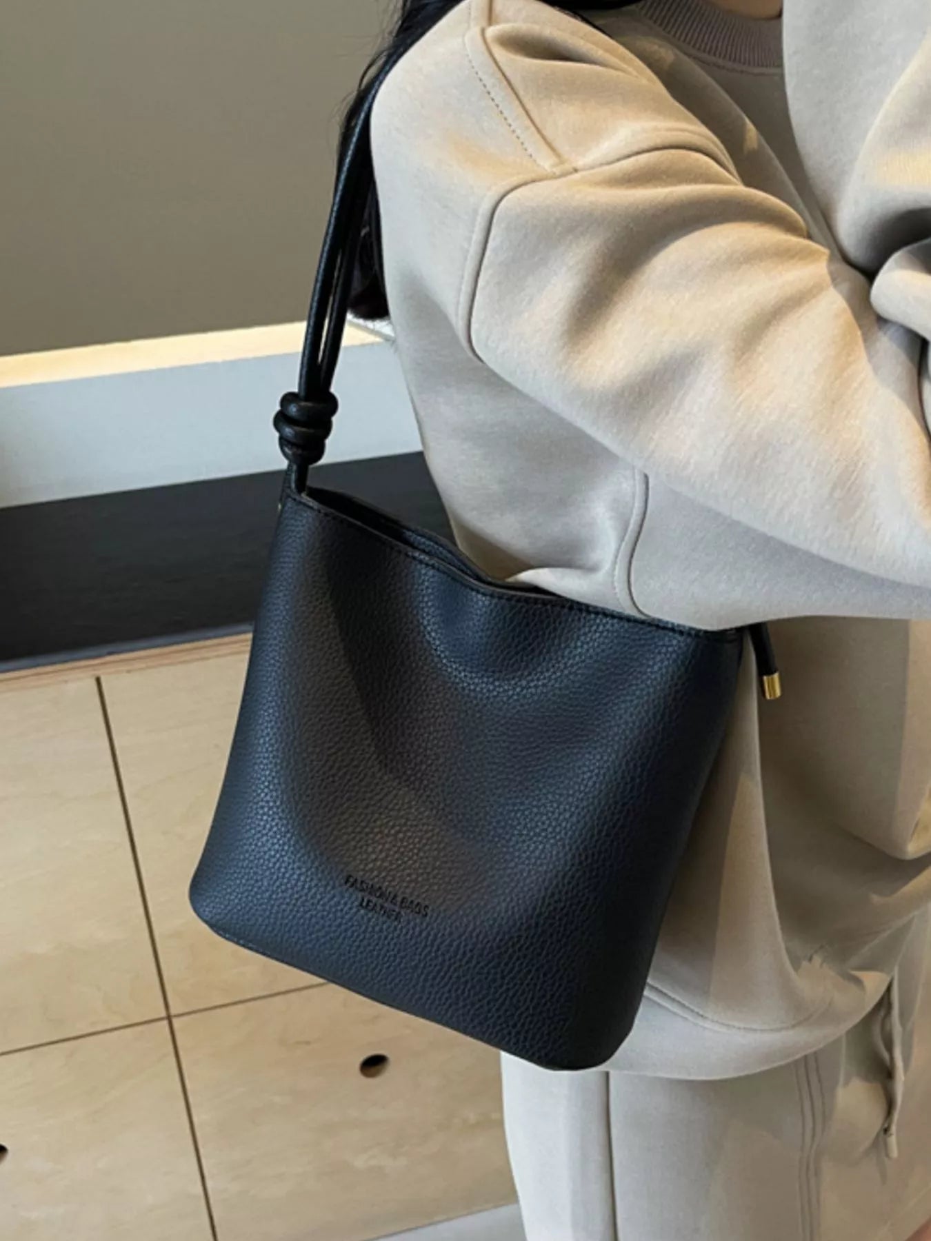 Leather Bucket Crossbody Bag