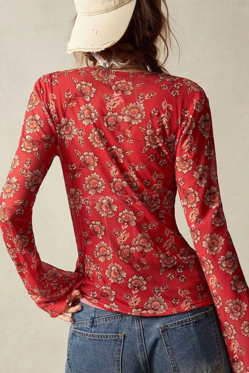 Floral  Button-Front Shirt with Bell Sleeves