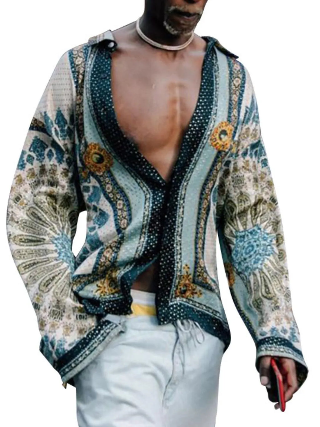 Men's Full Size Collared Neck Long Sleeve Shirt Plus Size