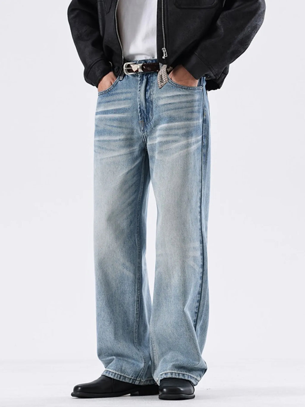 Men's Full Size Washed Wide Leg Relaxed Fit Jeans
