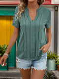 Perfee Lace Detail Notched Short Sleeve T-Shirt