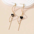 18K Gold Spiral Lines Heart Design Dangle Earrings