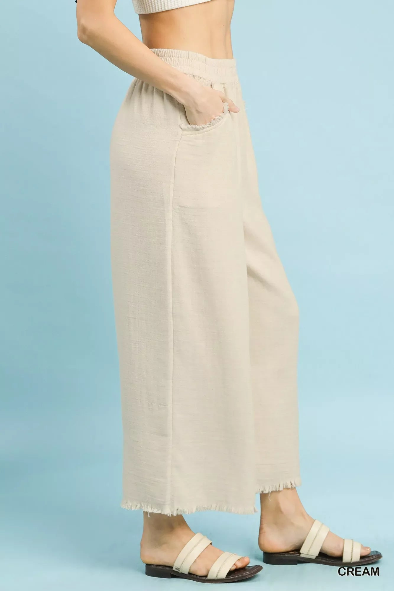 Umgee Frayed Hem Wide Leg Pants