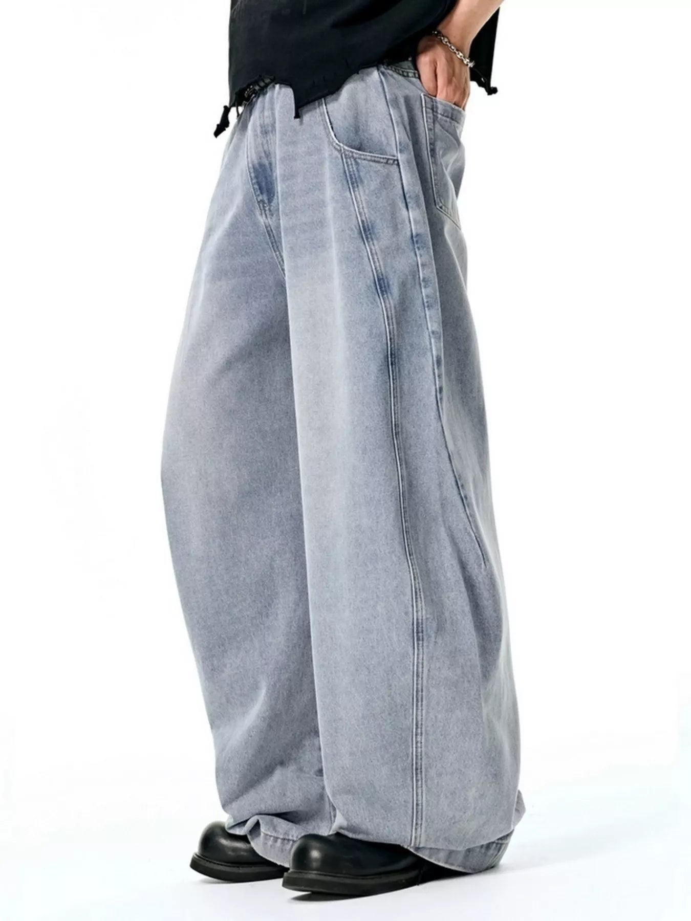 Men's Washed Wide Leg Jeans