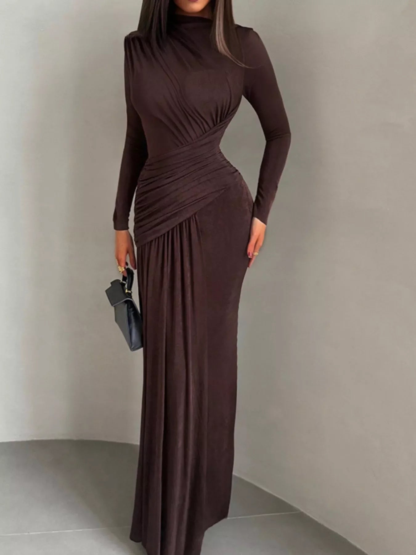 Ruched Long Sleeve Maxi Dress