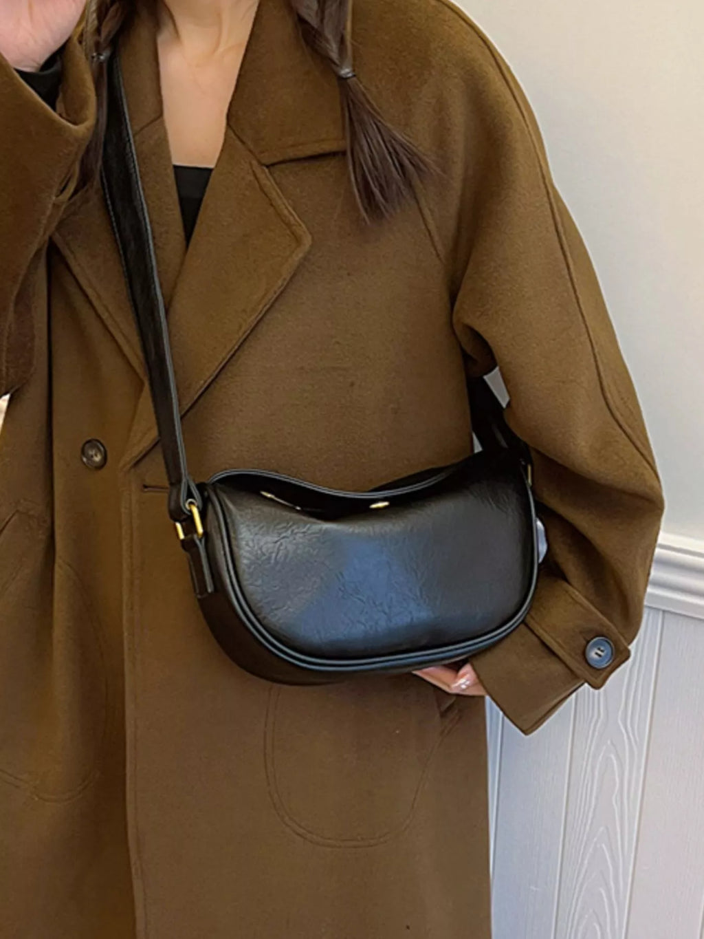 Elegant PU Leather Crescent Crossbody Bag
