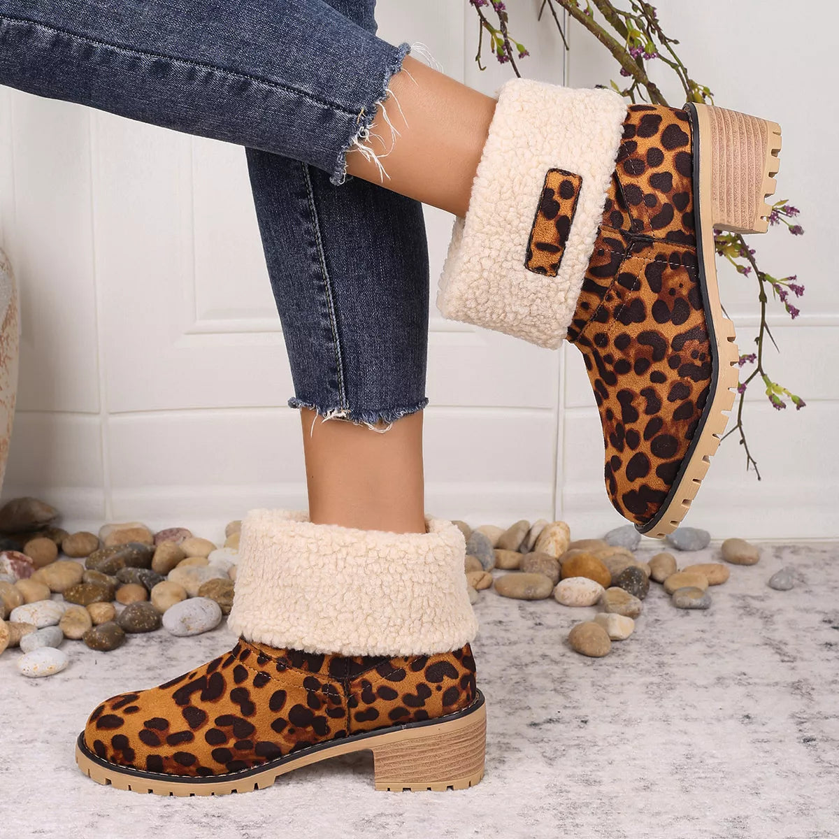 Leopard Print Plush Lined Boots