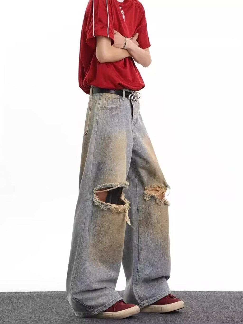 Men's Full Size Distressed Wide Leg Jeans Plus Size