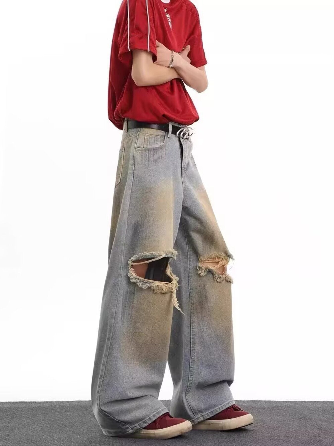 Men's Full Size Distressed Wide Leg Jeans Plus Size