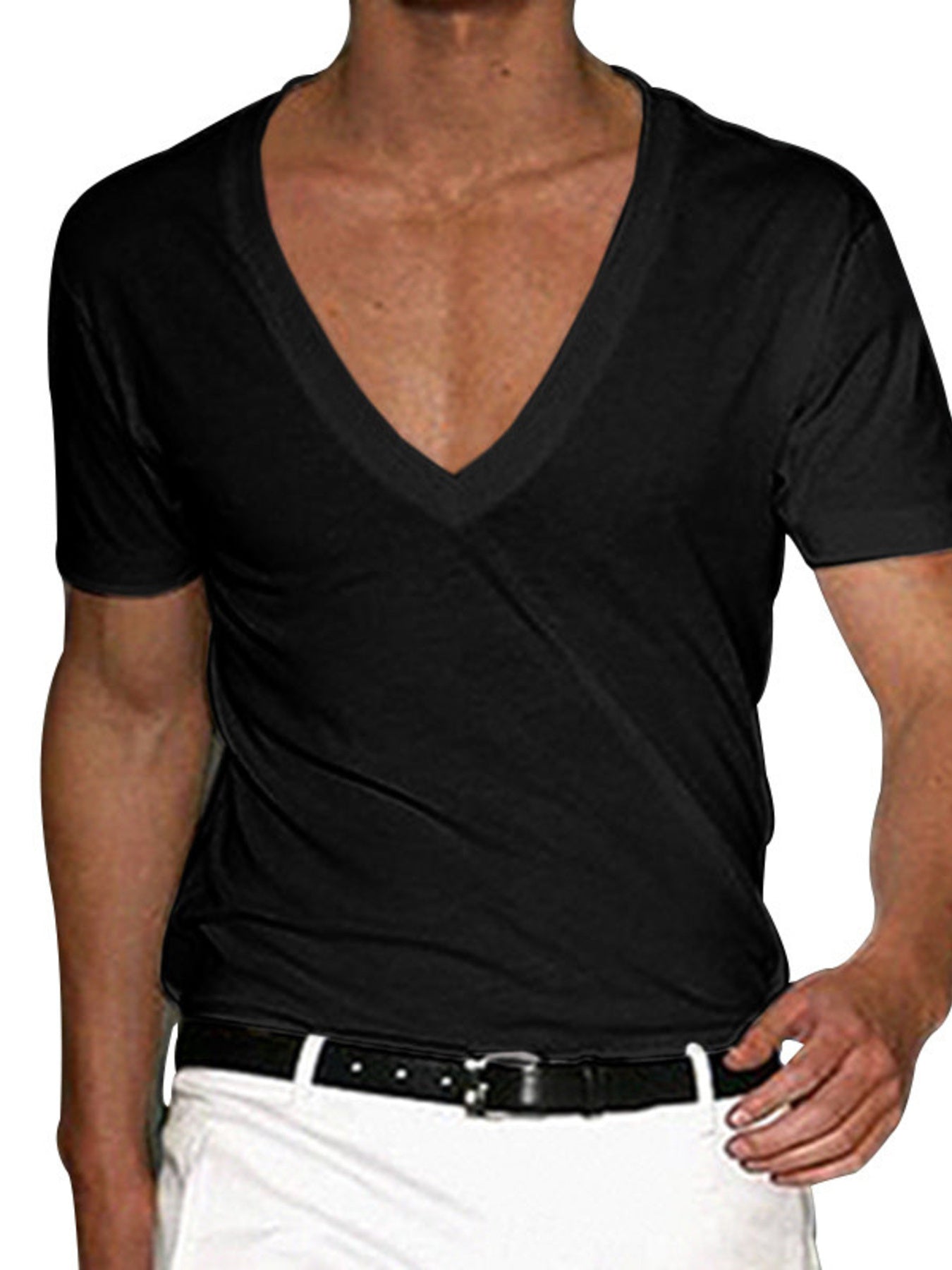 Men's Plus Size Deep V-Neck Slim Fit T-Shirt