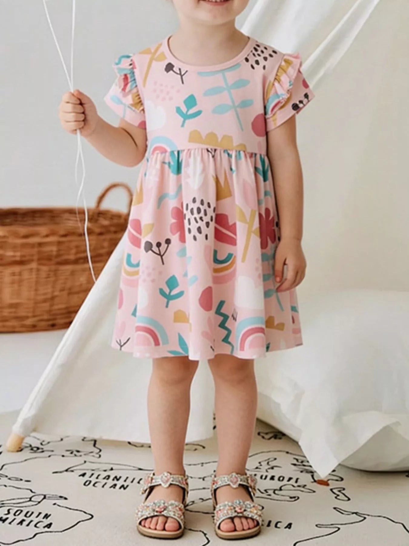 Children's Printed Ruffle Short Sleeve Casual Dress