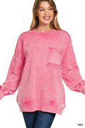 Zenana Halo Washed French Terry Exposed-seam Sweatshirt