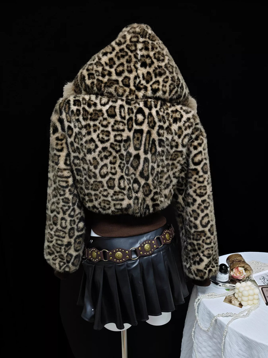 Leopard Faux Fur Hooded Outerwear