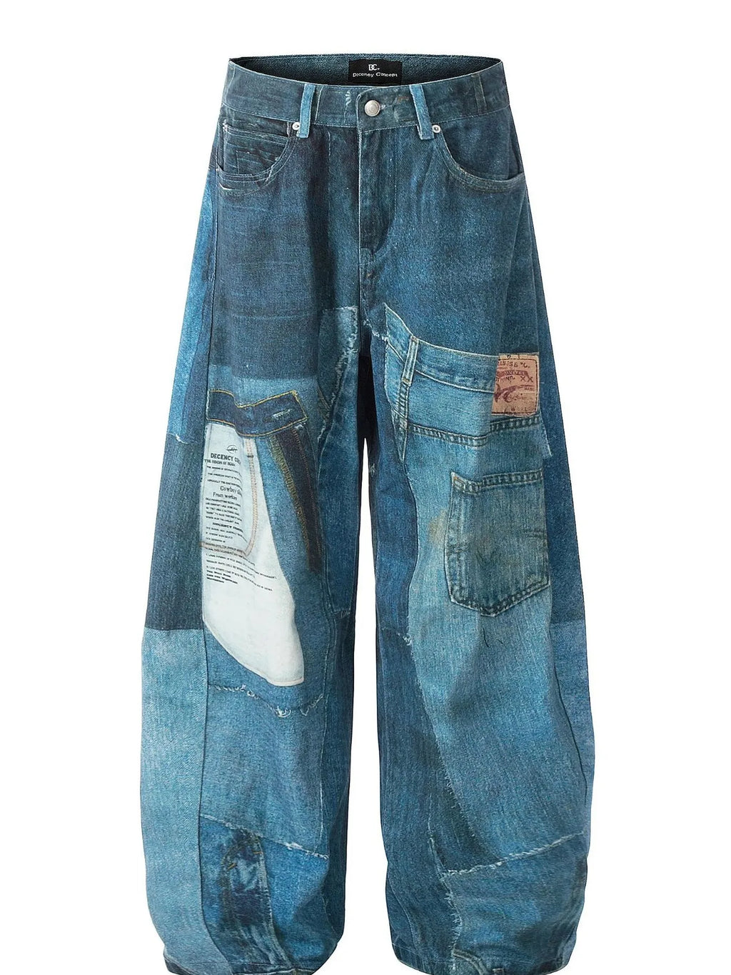 Men's Washed Patchwork Wide Leg Curved Jeans
