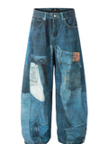 Men's Washed Patchwork Wide Leg Curved Jeans