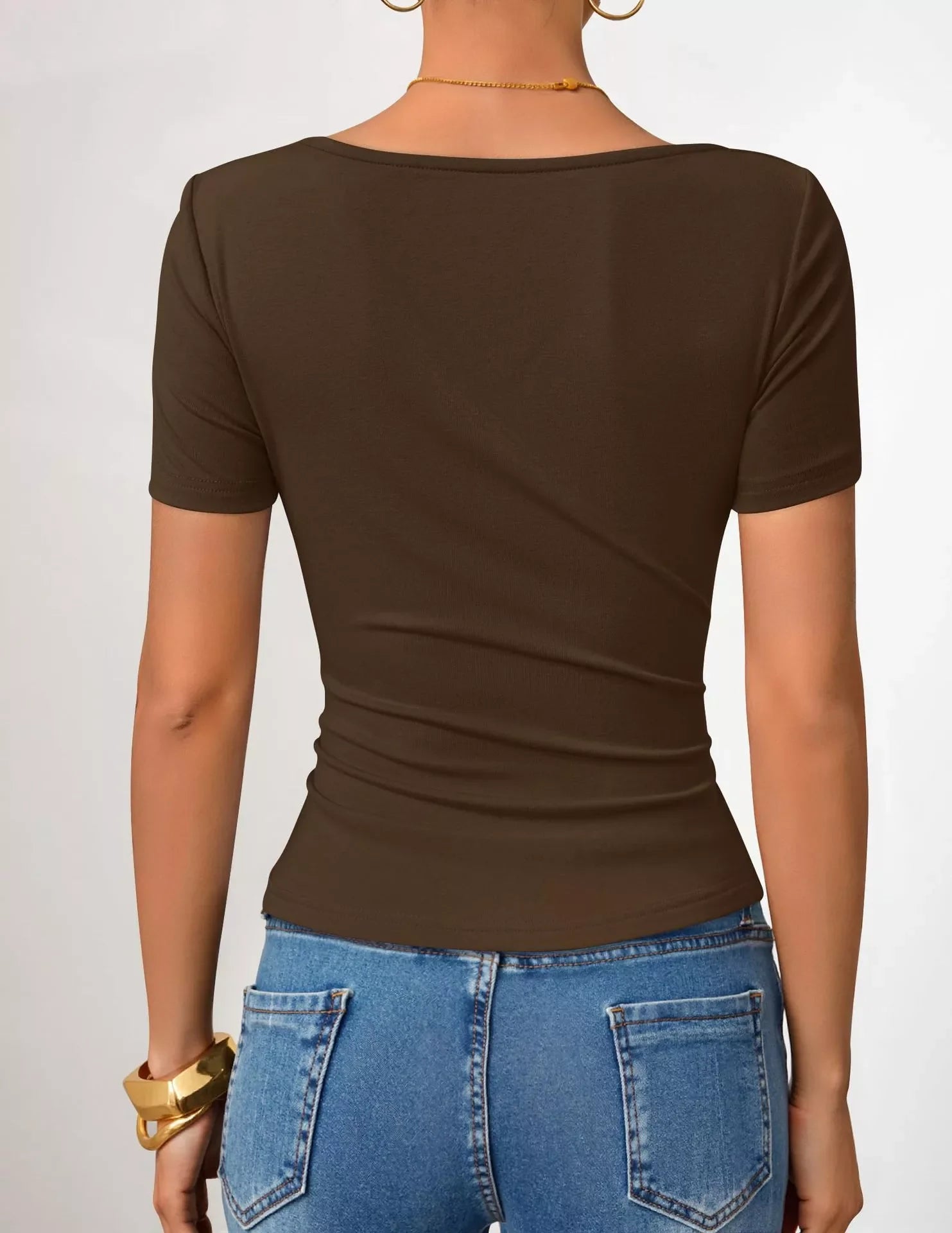 Asymmetrical Neckline Fitted T-Shirt