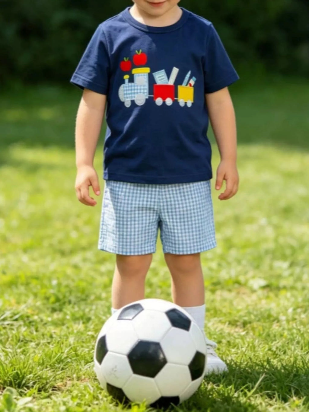 Children's Embroidered Round Neck Tee and Shorts Set