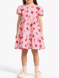 Children's Strawberry Print Tiered Puff Sleeve Dress