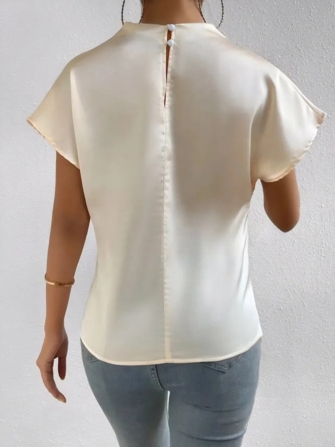 Mock Neck Short Sleeve Blouse