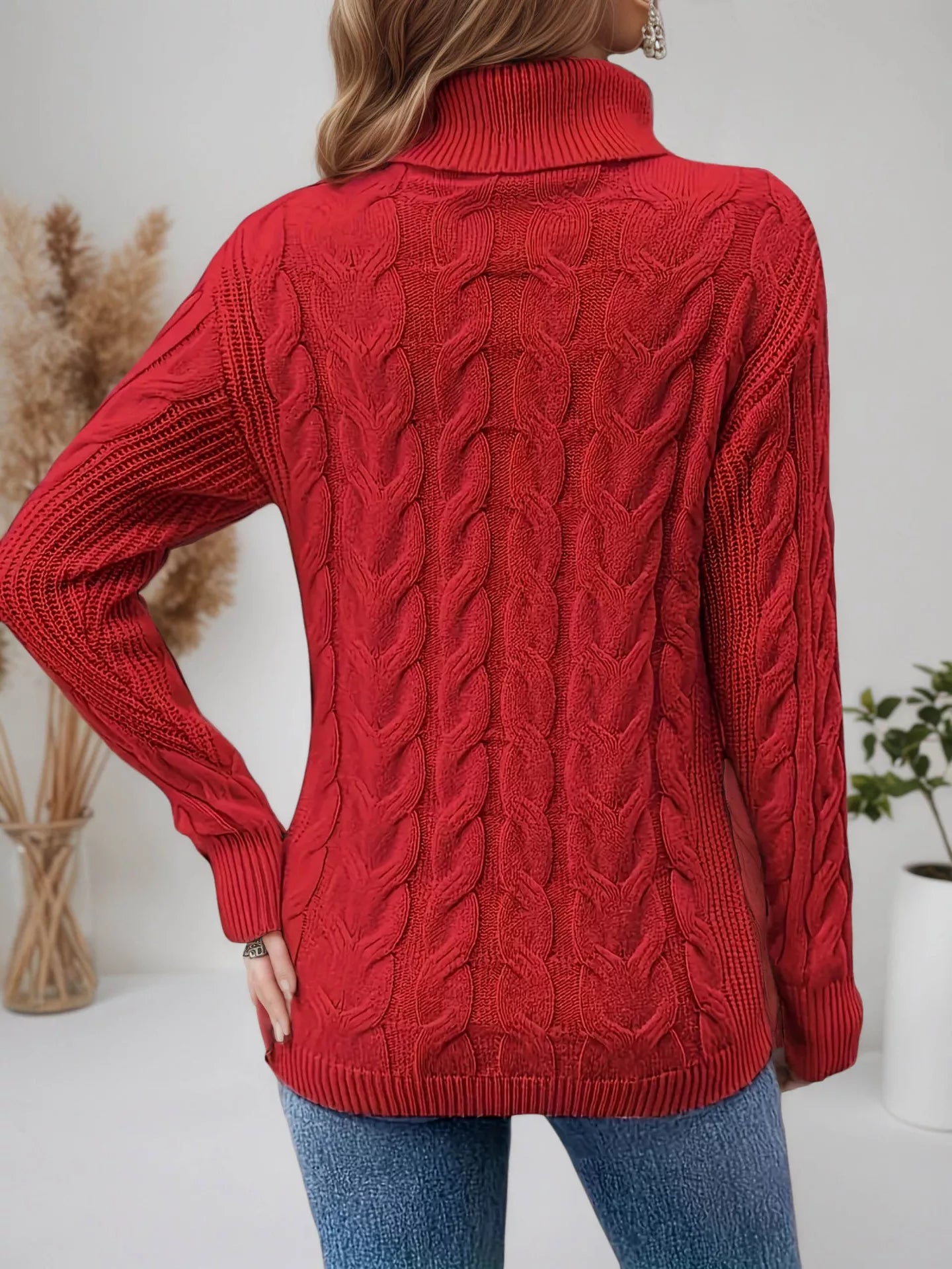 Cable Knit Turtleneck Long Sleeve Sweater