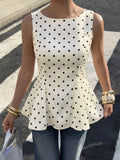 Polka Dot Sleeveless Peplum Blouse