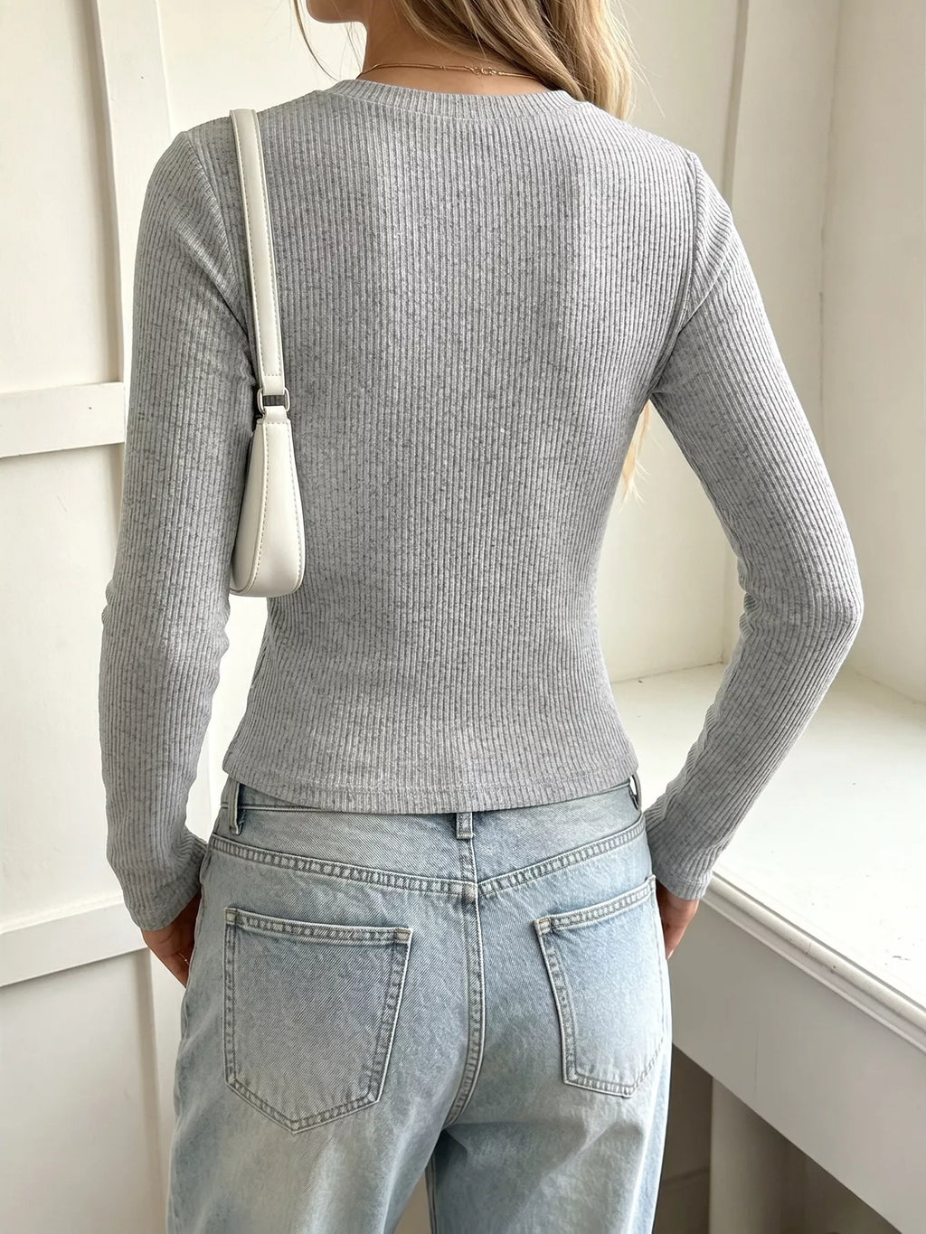 Ribbed Lace Trim Henley T-Shirt